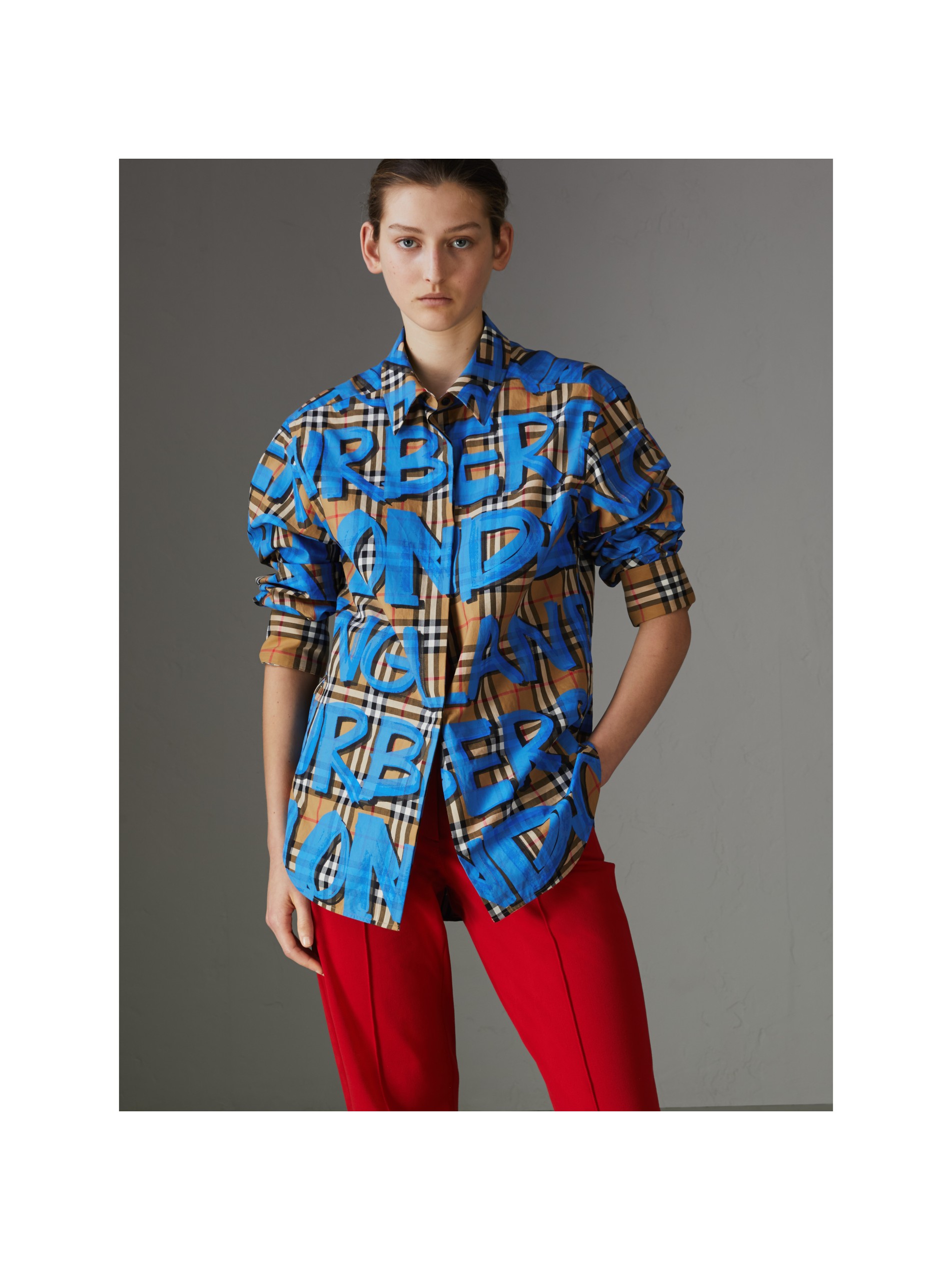 涂鸦印花 vintage 格纹棉质衬衫 产品图片41