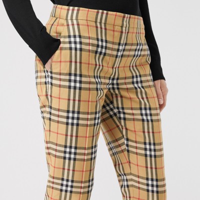 Vintage Check Wool Cigarette Trousers 