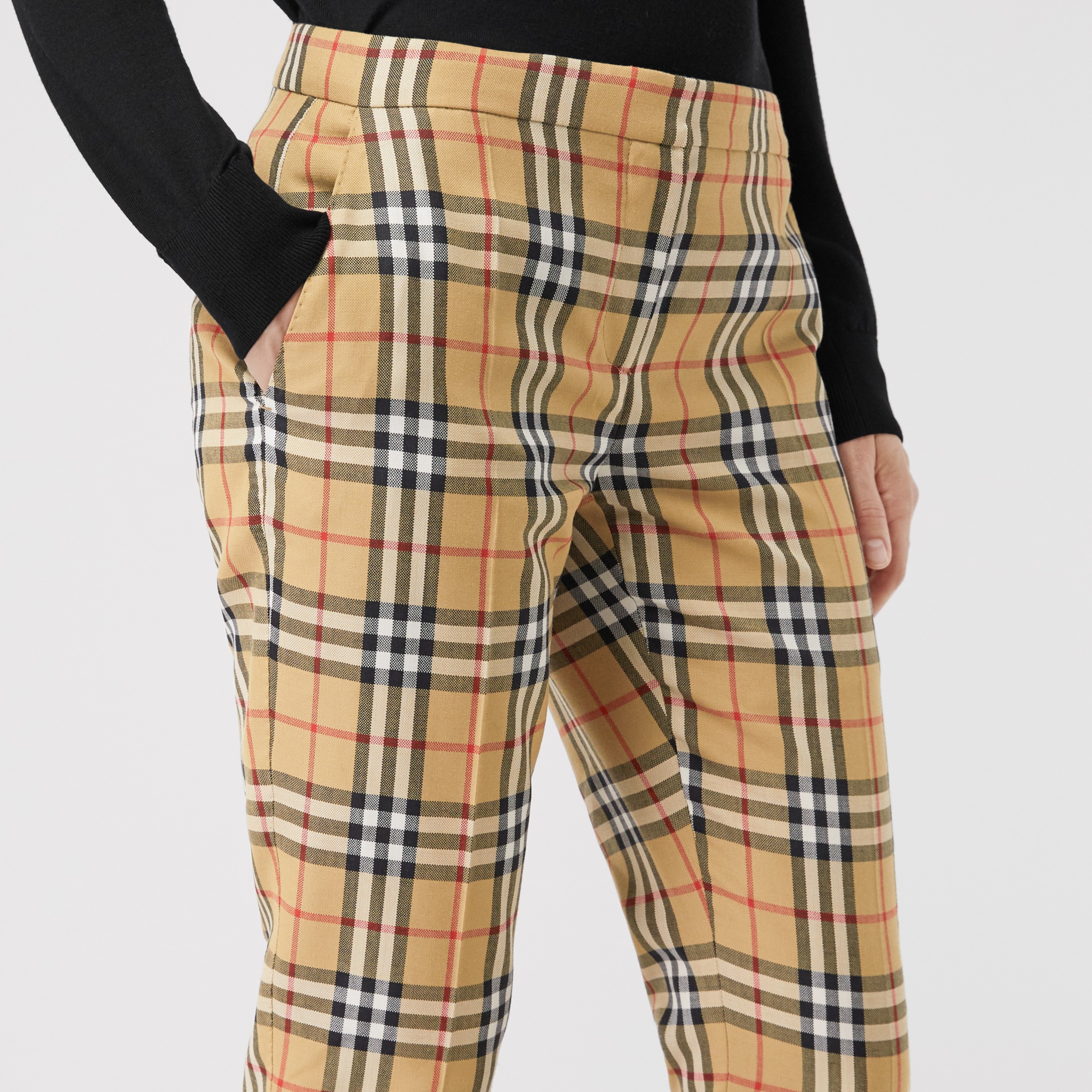 Vintage Check Wool Cigarette Trousers in Antique Yellow - Women ...