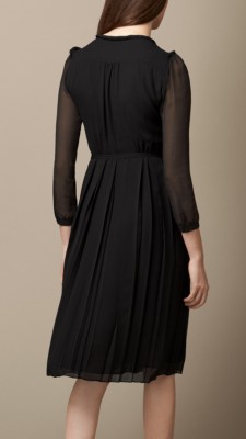 黑色 褶饰丝质连衣裙 - 图 2