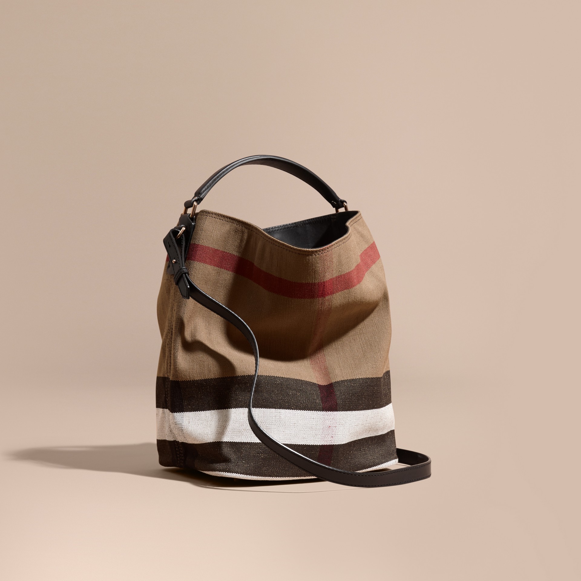 The Medium Ashby in Canvas Check and Leather in Black - Women ...