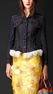 wasp waist denim jacket with shearling