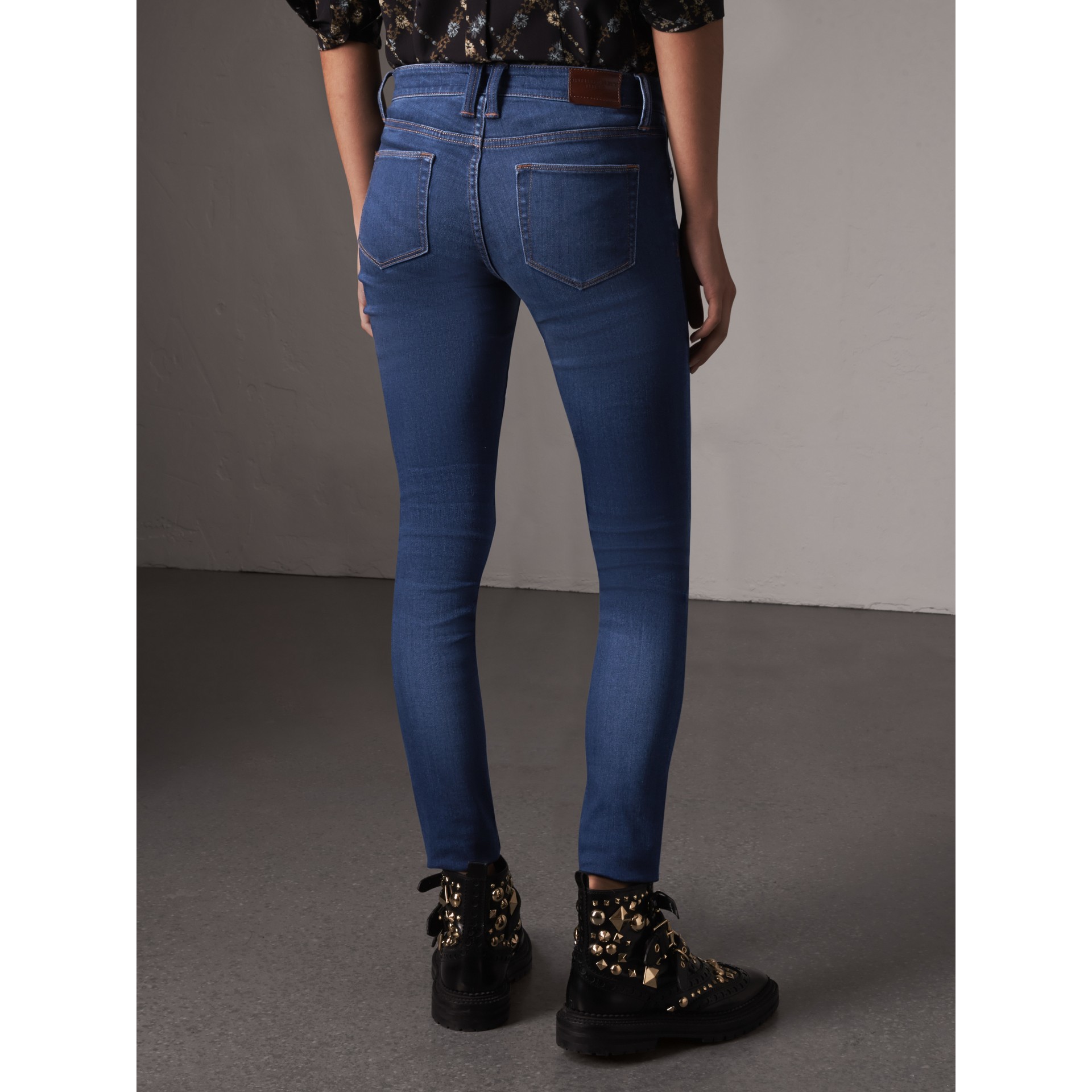 Skinny Fit Low Rise Power Stretch Jeans In Mid Indigo Women