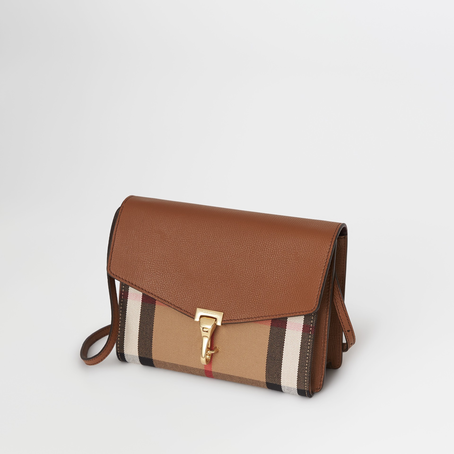 Small Leather and House Check Crossbody Bag in Tan Women Burberry