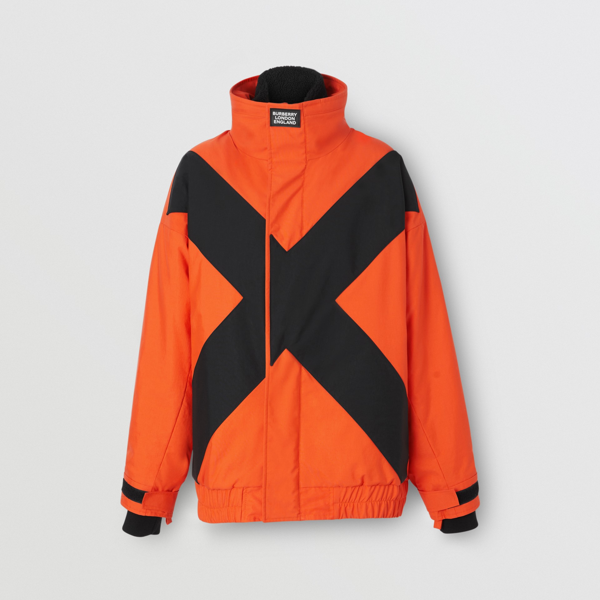 Panelled Nylon Track Jacket with Detachable Warmer in Bright Orange