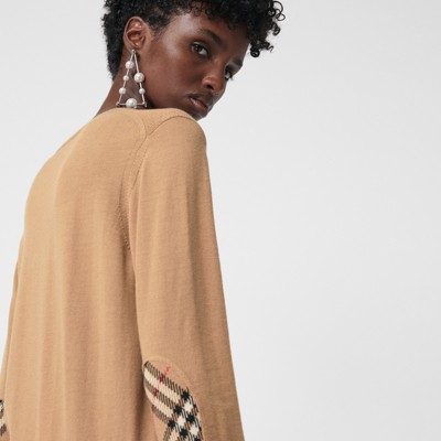 vintage check detail merino wool sweater