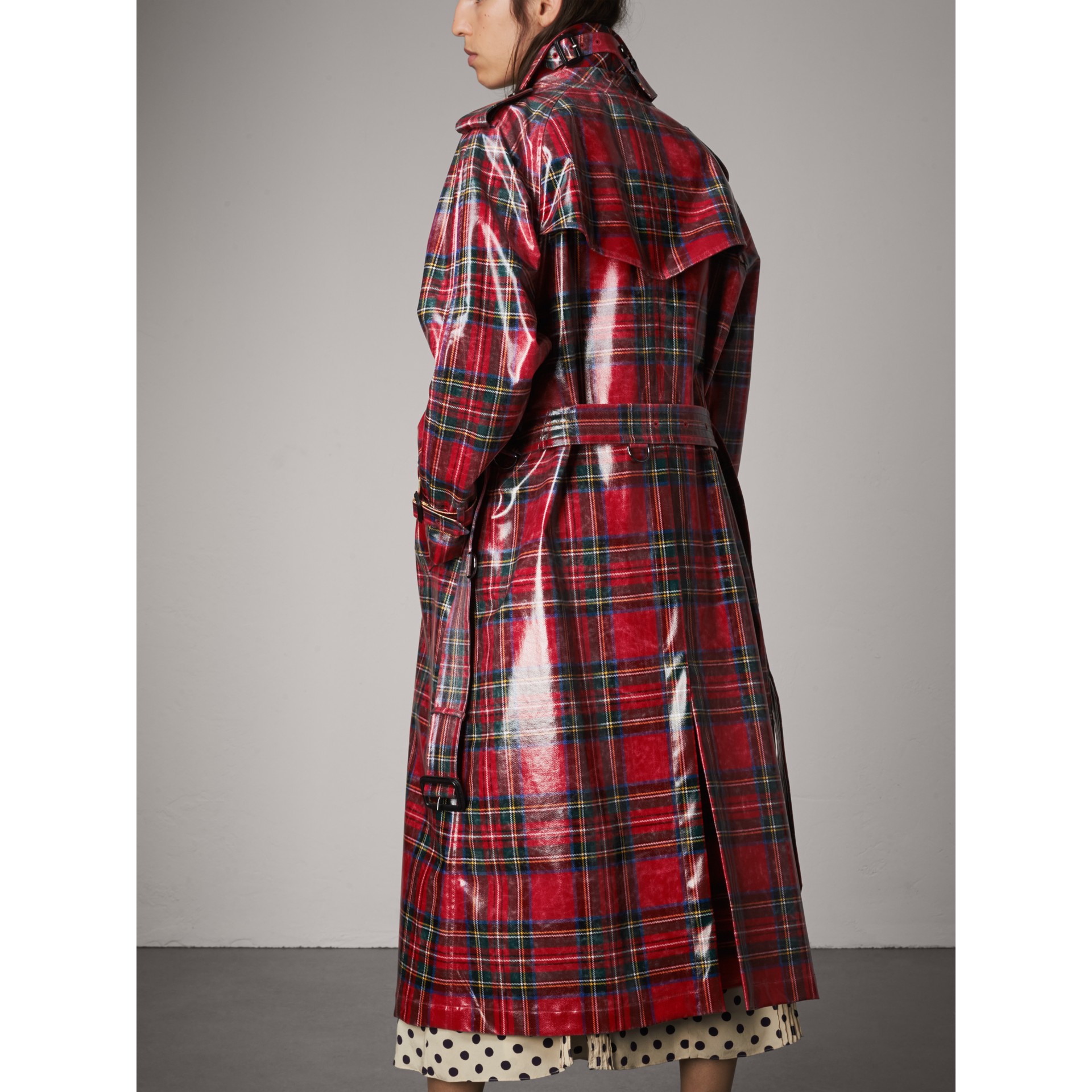 Laminated Tartan Wool Trench Coat in Bright Red - Women | Burberry ...