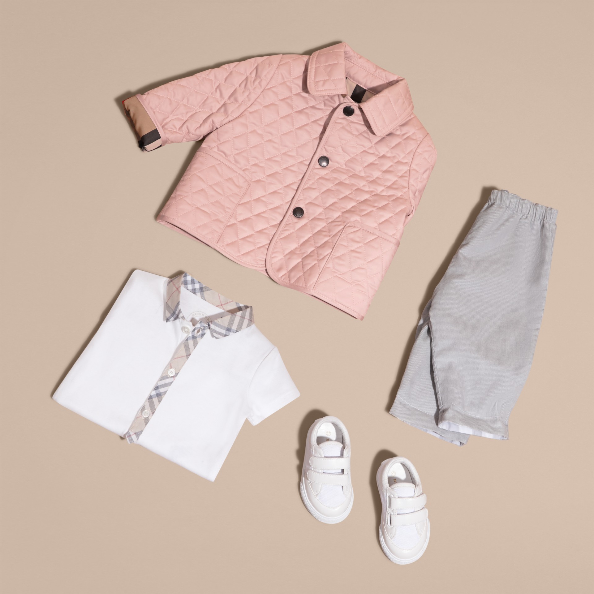 Check Detail Diamond Quilted Jacket in Powder Pink Burberry United States