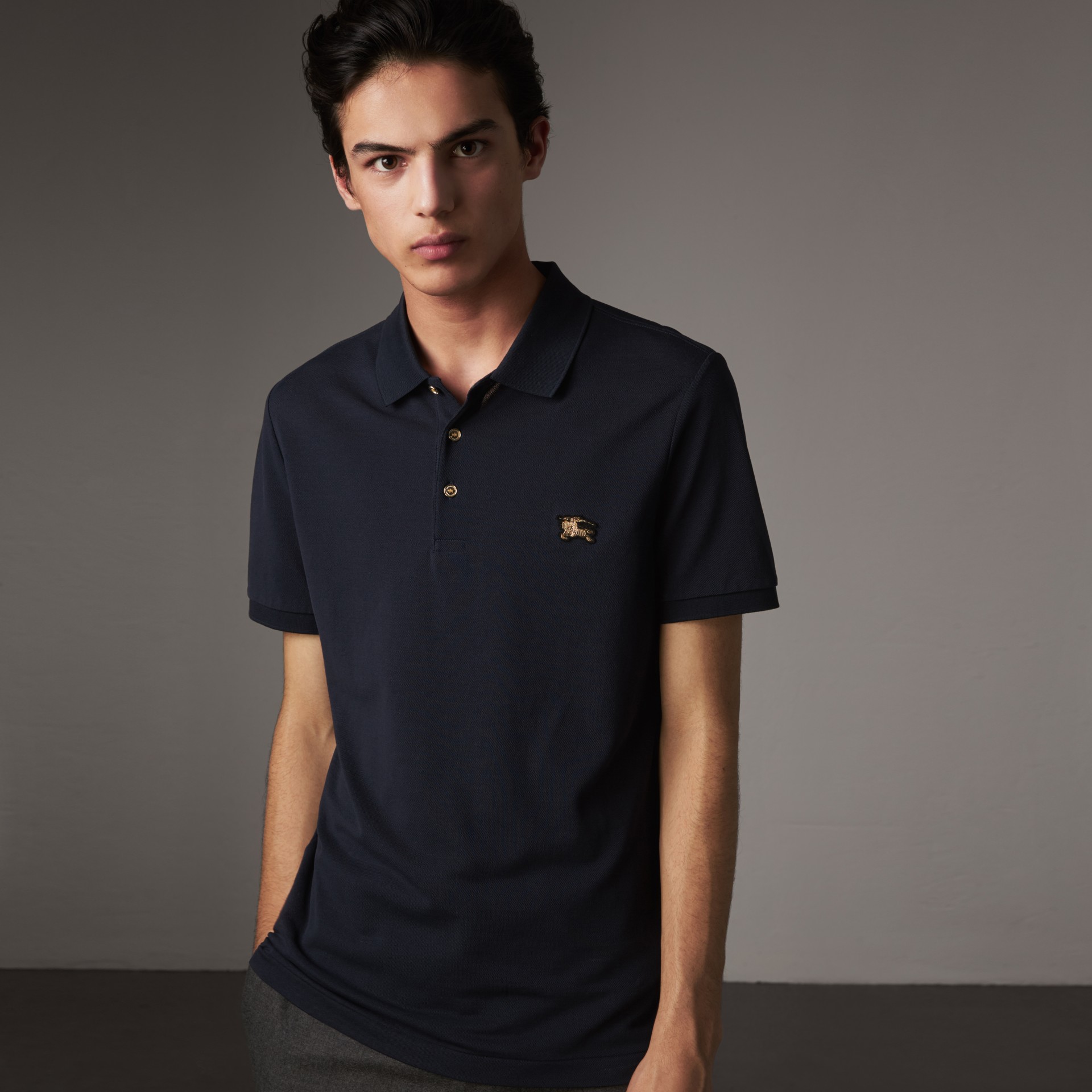 Cotton Piqué Polo Shirt in Navy - Men | Burberry United States