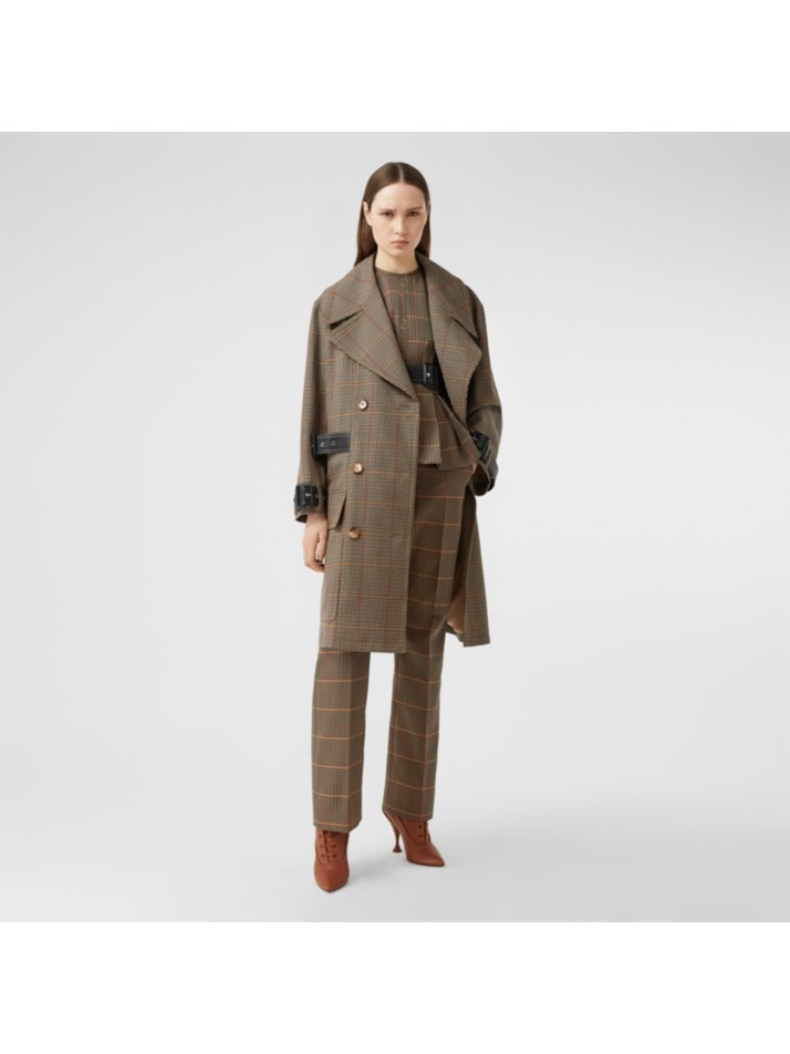 千鸟格羊毛双排扣大衣