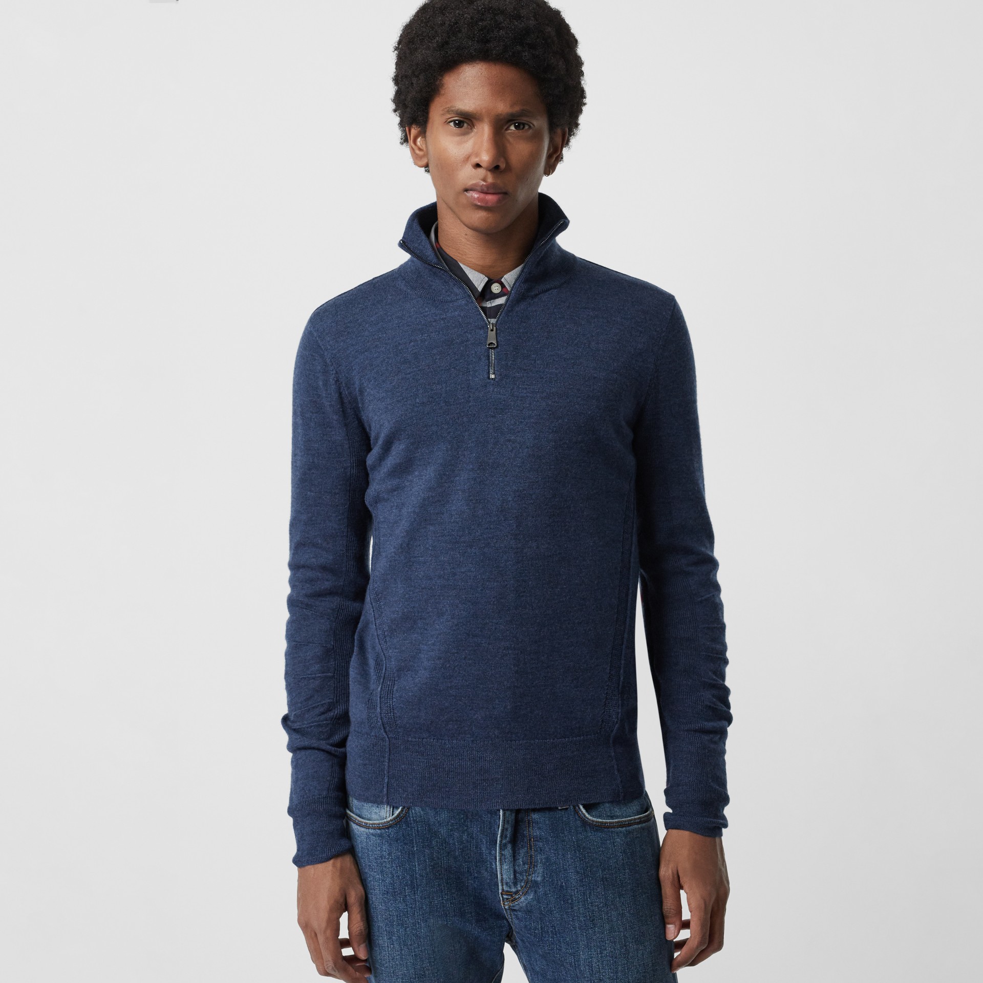 Merino Wool Half-zip Sweater in Storm Blue - Men | Burberry United States
