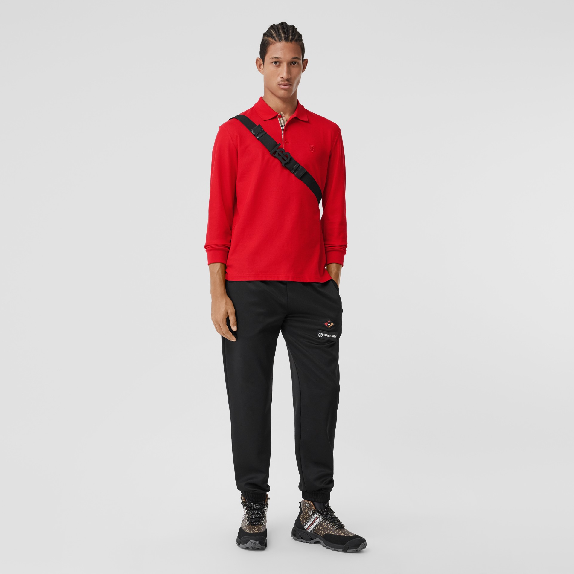 Long-sleeve Monogram Motif Cotton Piqué Polo Shirt in Bright Red - Men ...