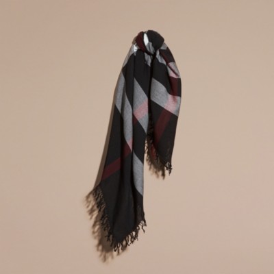 burberry check wool square scarf