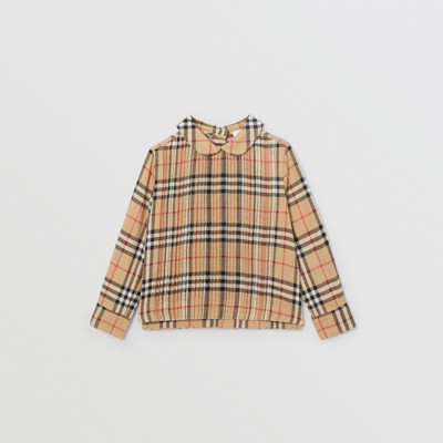 Pintuck Detail Vintage Check Cotton Twill Blouse in Archive Beige | Burberry Pintuck Detail Vintage Check Cotton Twill Blouse in Archive Beige | Burberry
