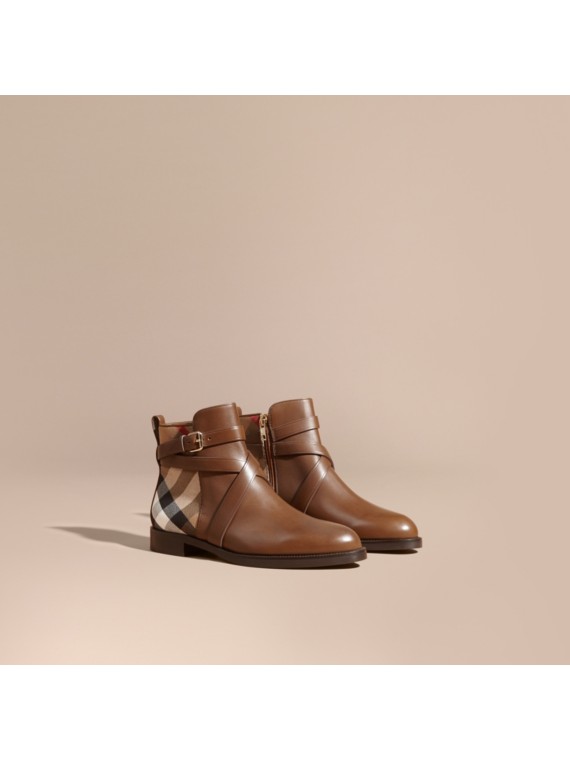 burberry house check leather bootie