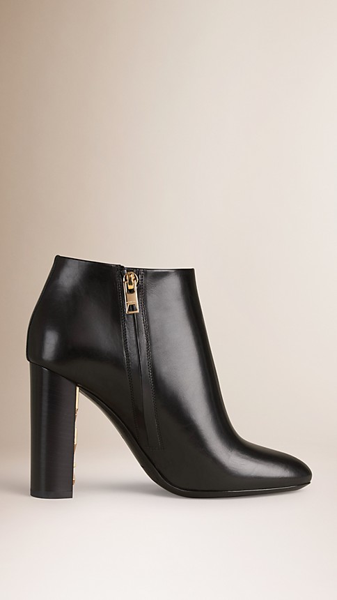 Check Detail Leather Ankle Boots | Burberry