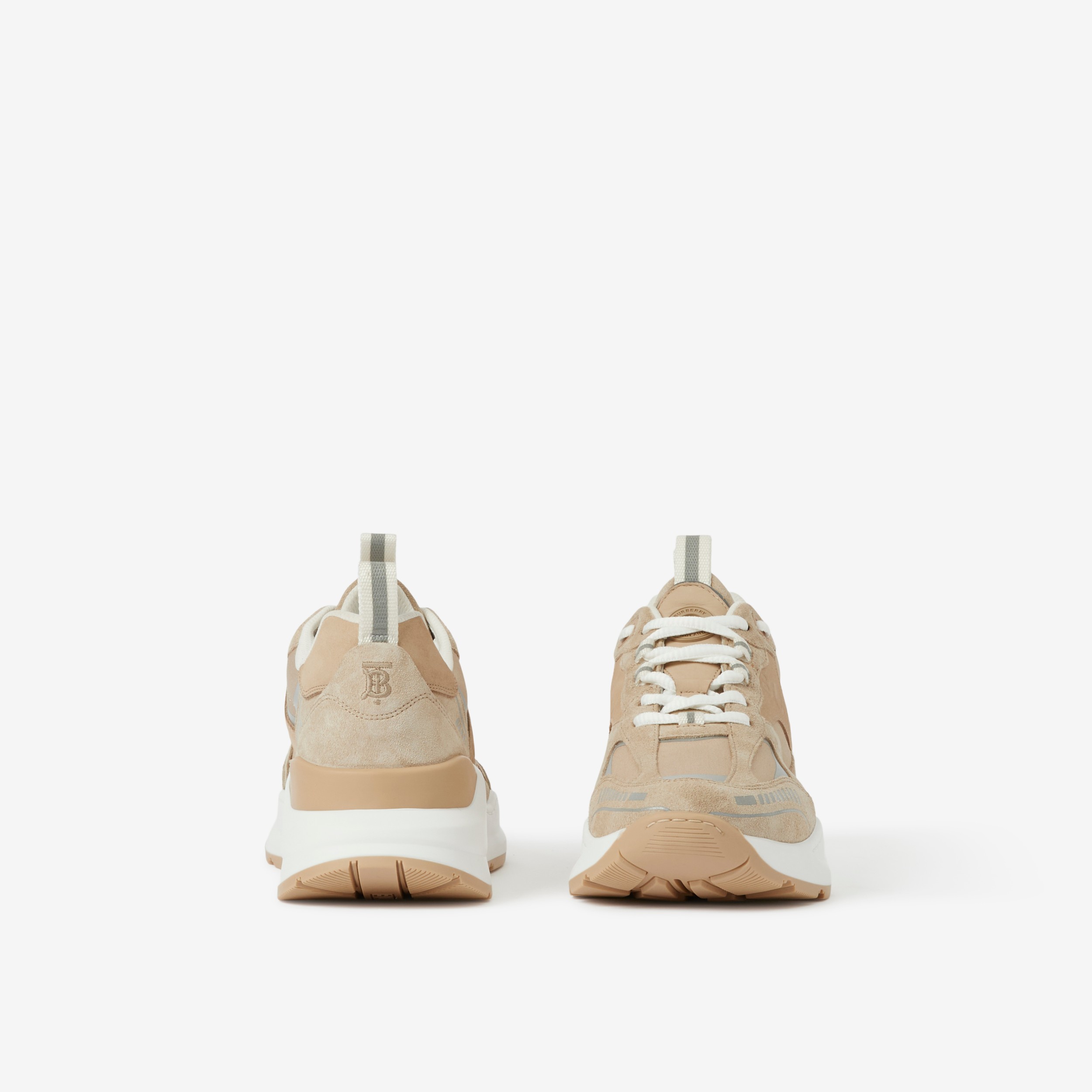 Leather, Suede and Cotton Sneakers in Soft Fawn/dusty Peach - Women | Burberry® Official - 4