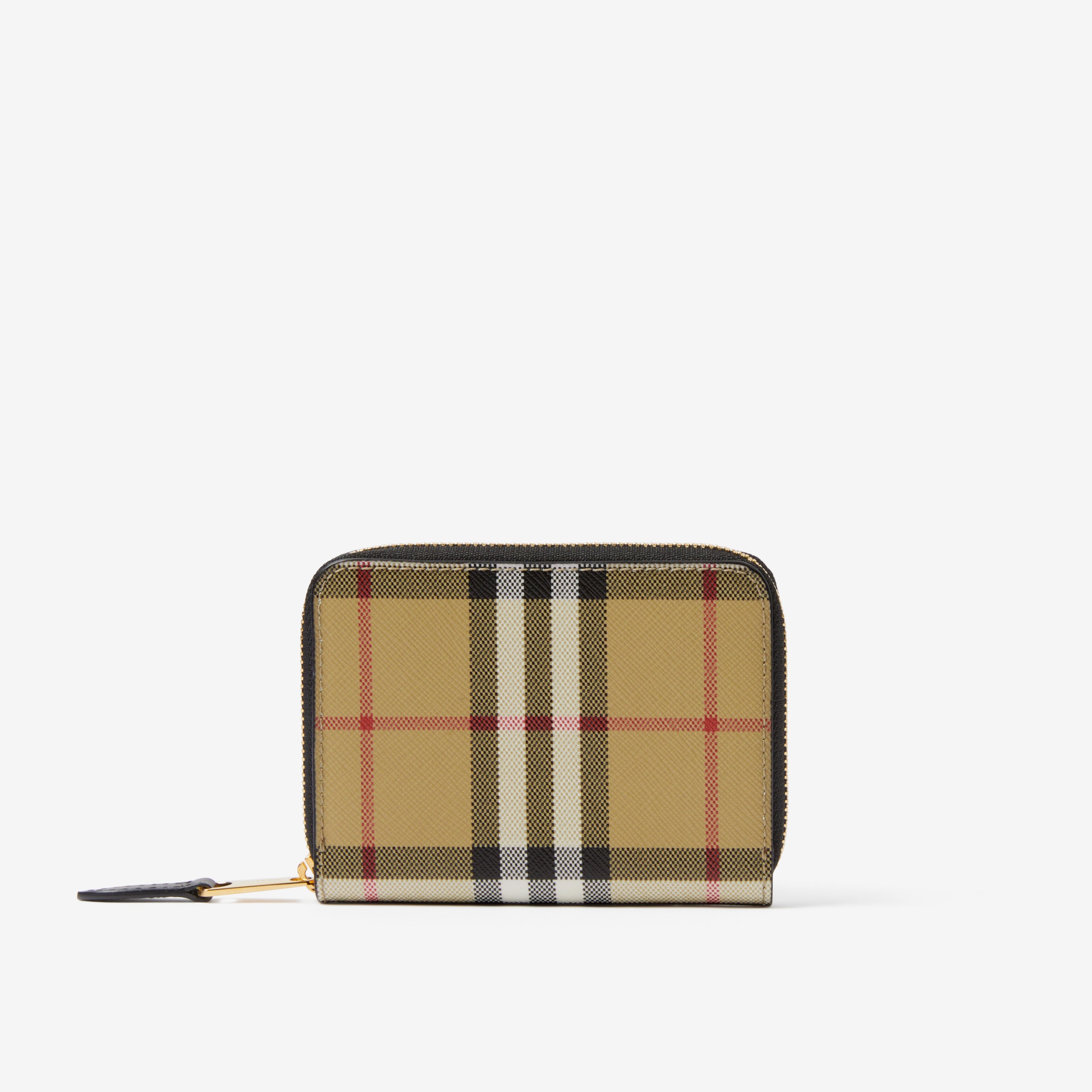 Brieftasche aus Vintage Check-Gewebe und Leder mit Reißverschluss (Vintage-beige/schwarz) - Damen | Burberry® - 1