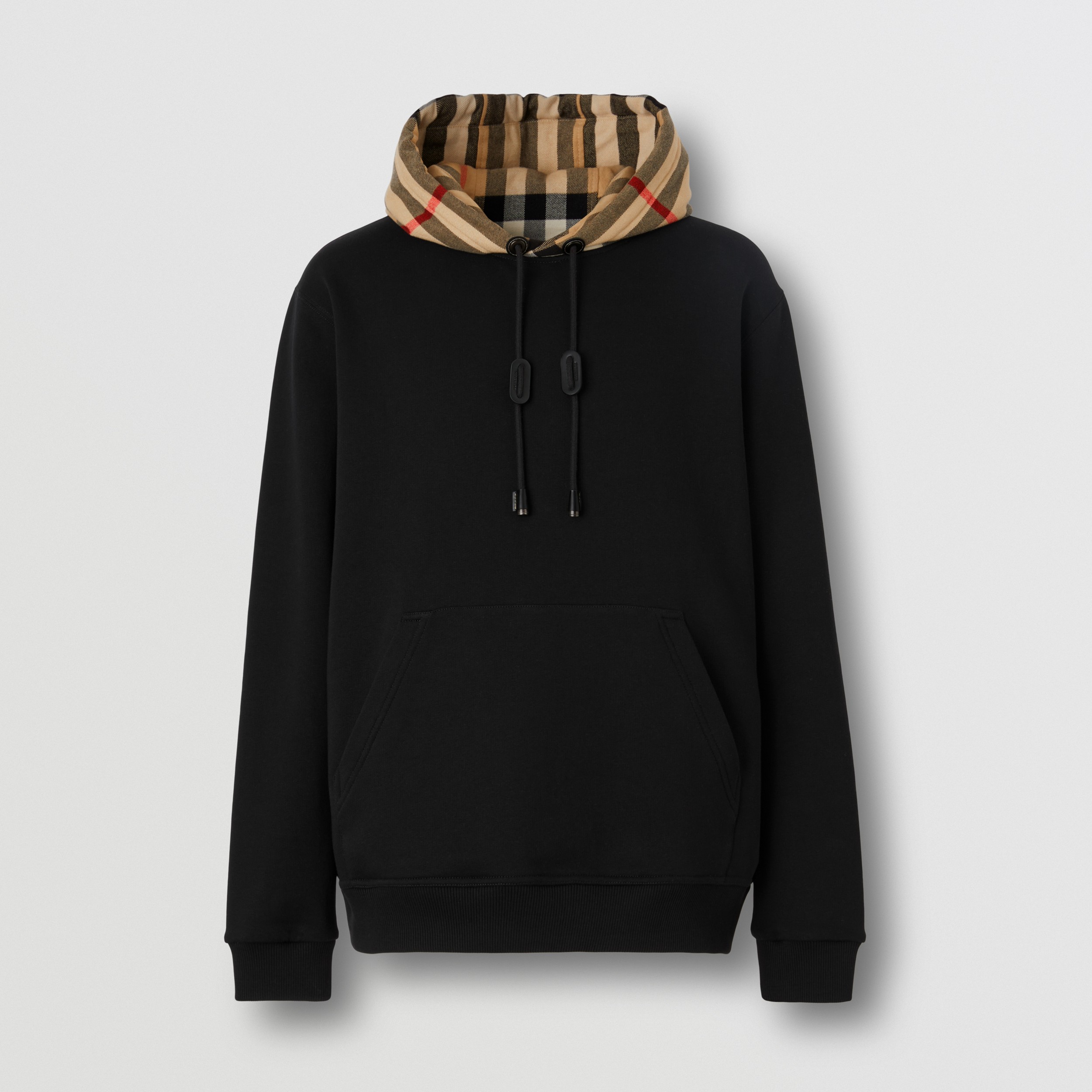 Check Hood Cotton Hoodie in Black/archive Beige - Men | Burberry® Official