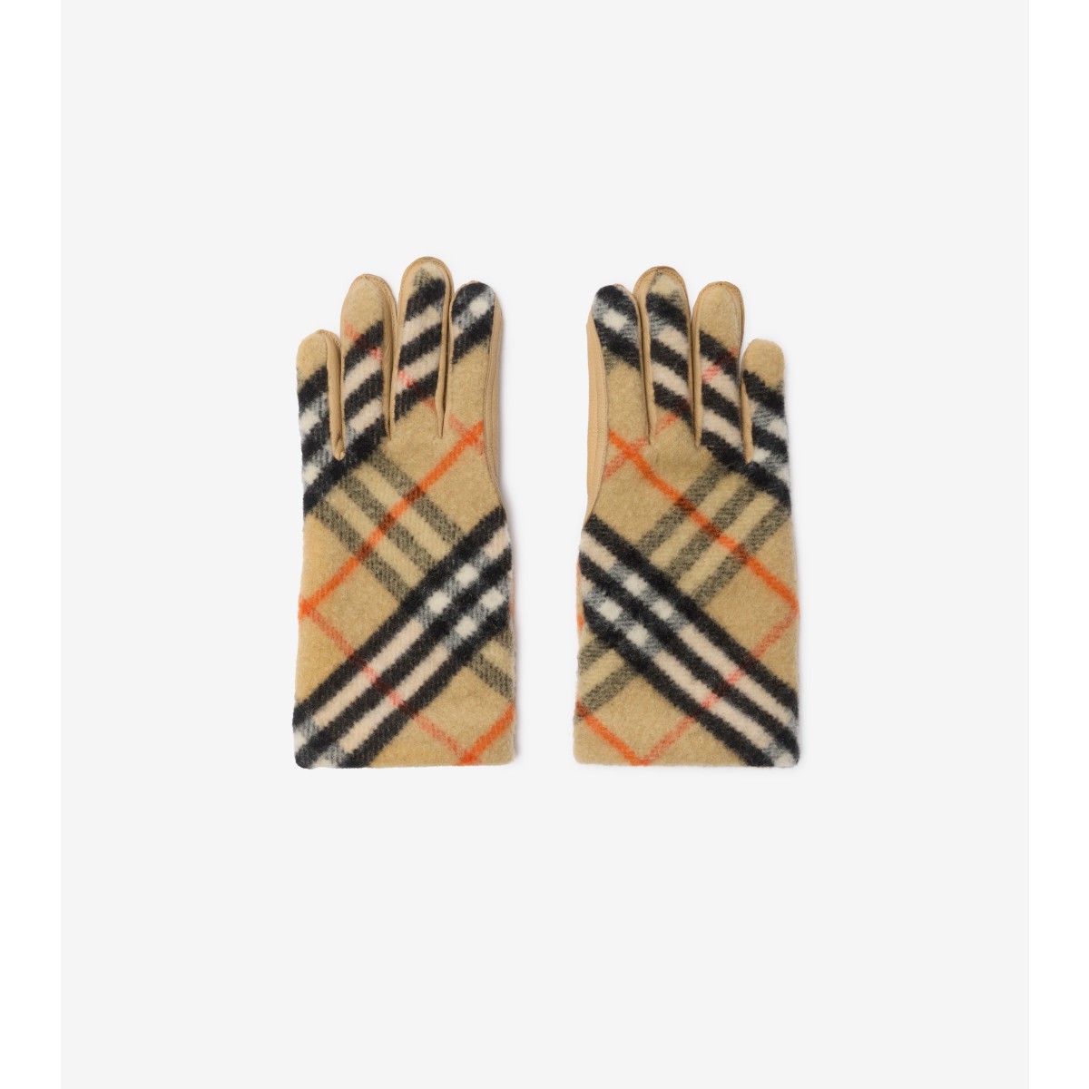 Shop Burberry Check Wool Gloves In Sand