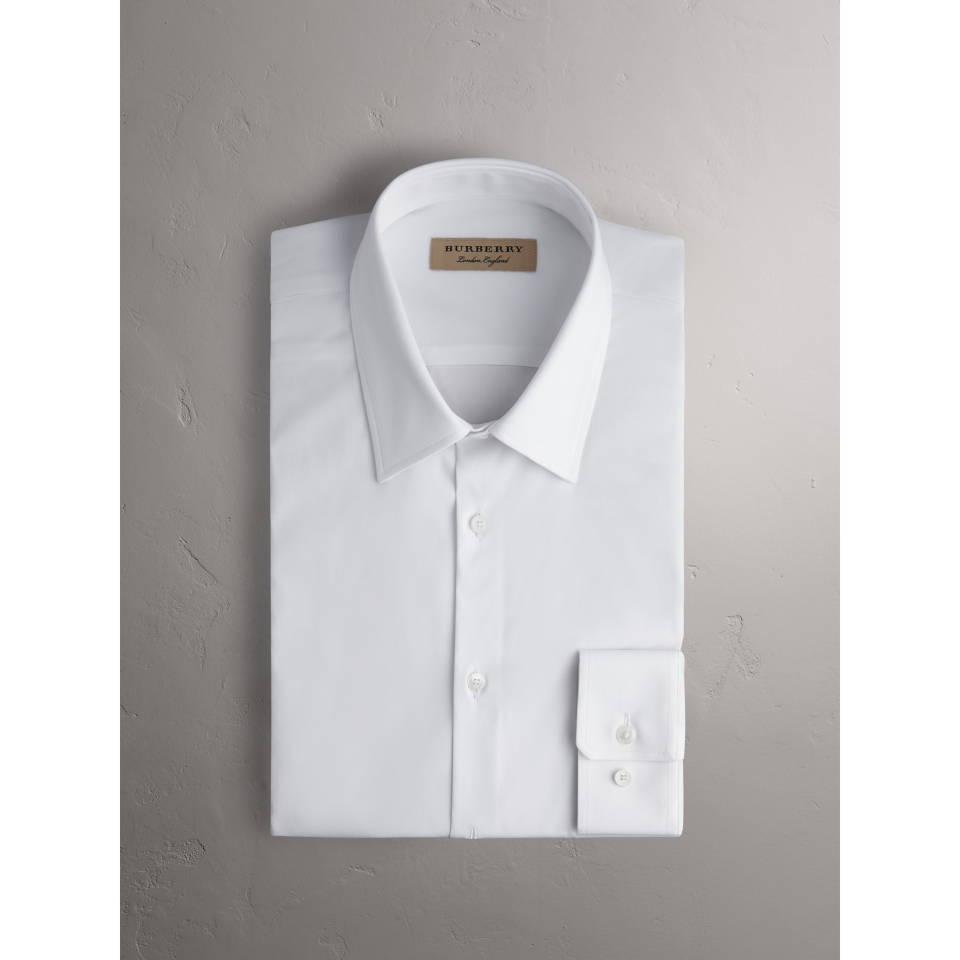 Slim Fit Stretch Cotton Shirt in White Men Burberry United States