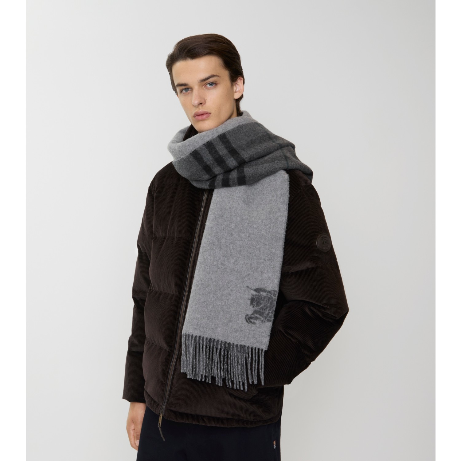 Wide Reversible Check Cashmere Scarf