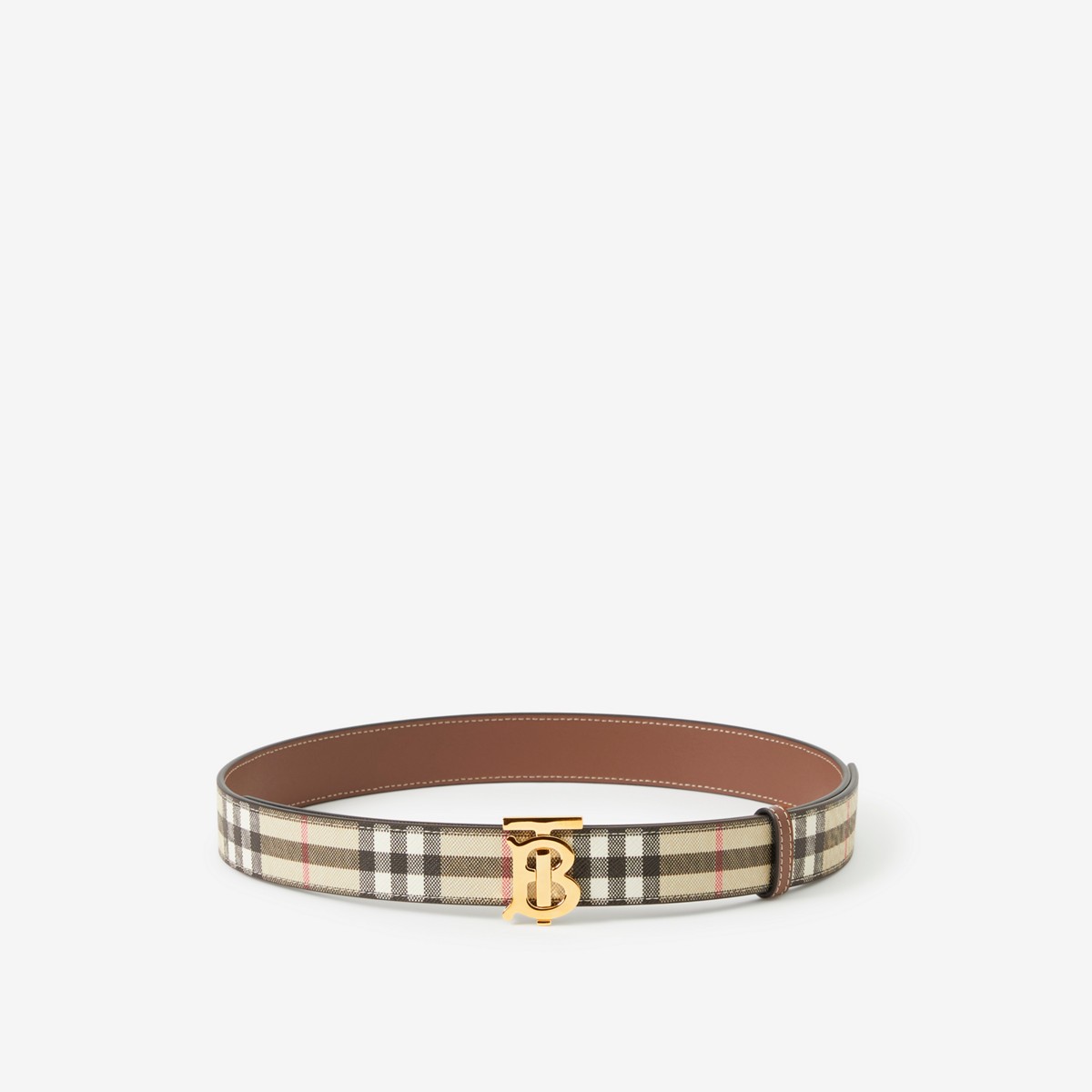 BURBERRY CHECK AND LEATHER REVERSIBLE TB BELT