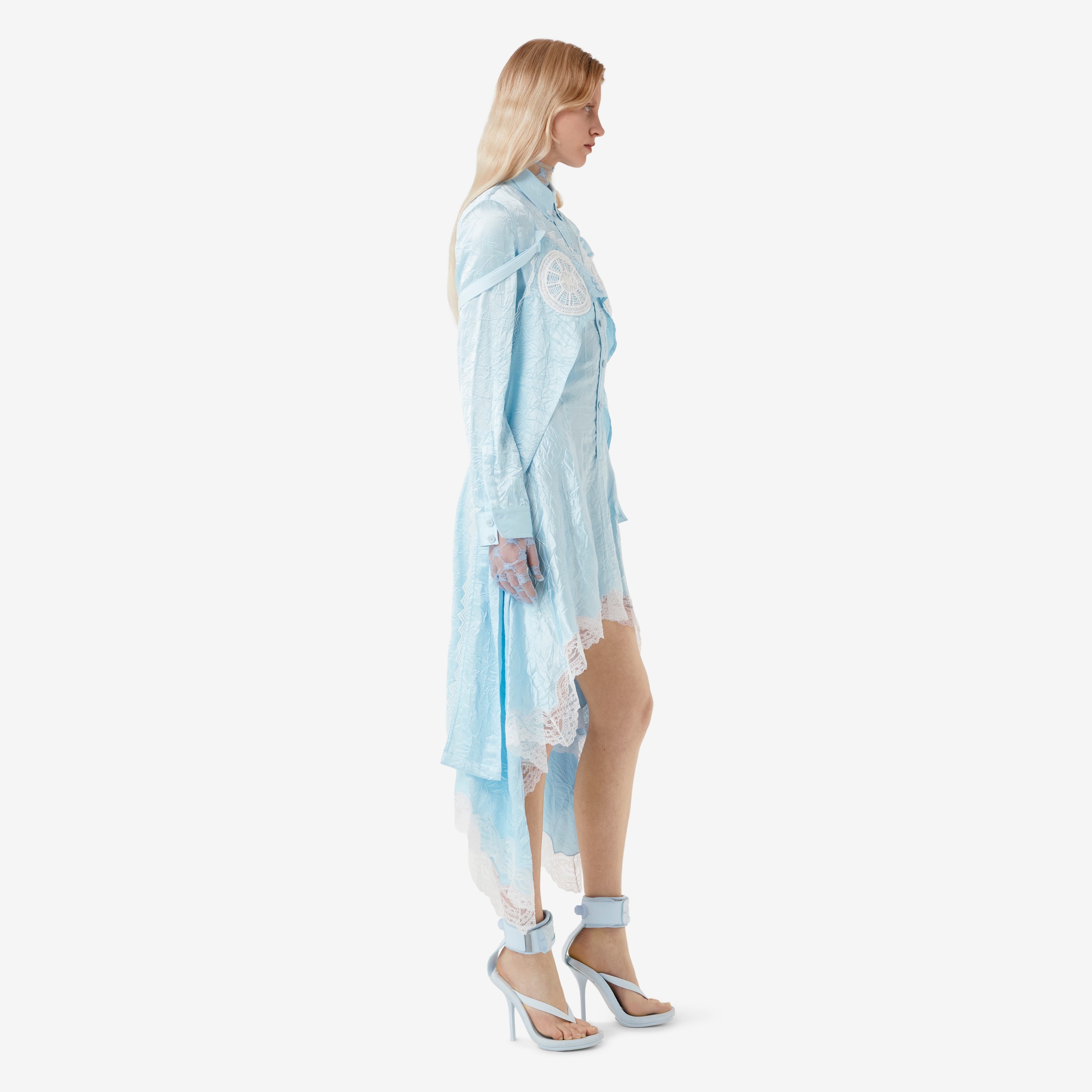 Lace Detail Satin Reconstructed Gown in Glacier Blue - Women | Burberry® Official - 3