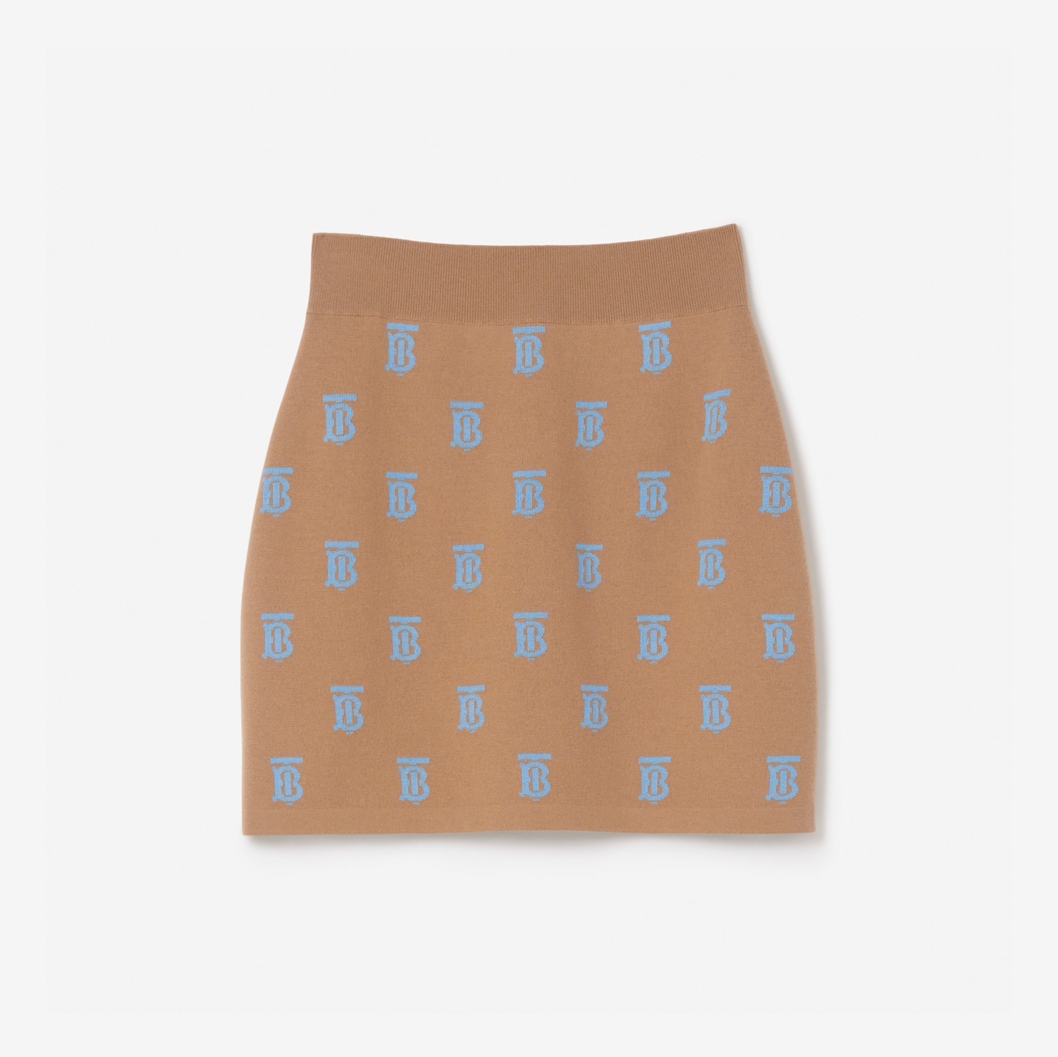 Monogram Wool Silk Blend Jacquard Mini Skirt in Camel - Women | Burberry® Official