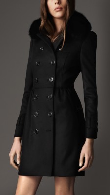 Long Fur Collar Trench Coat in Black - Women | Burberry United States