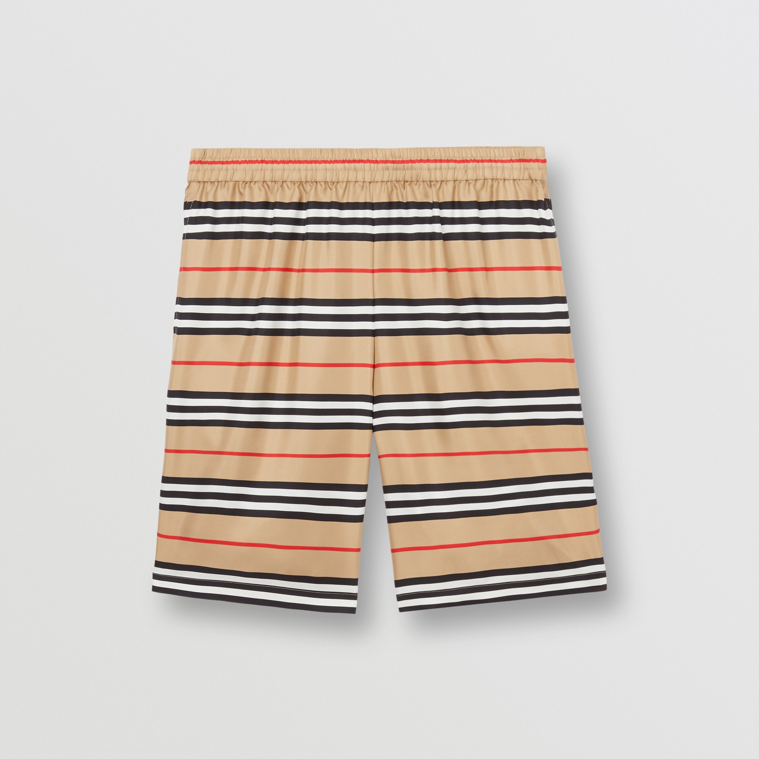 Pantalones cortos unisex en sarga de seda a rayas Icon Stripe (Beige Vintage) - Hombre | Burberry® oficial - 1