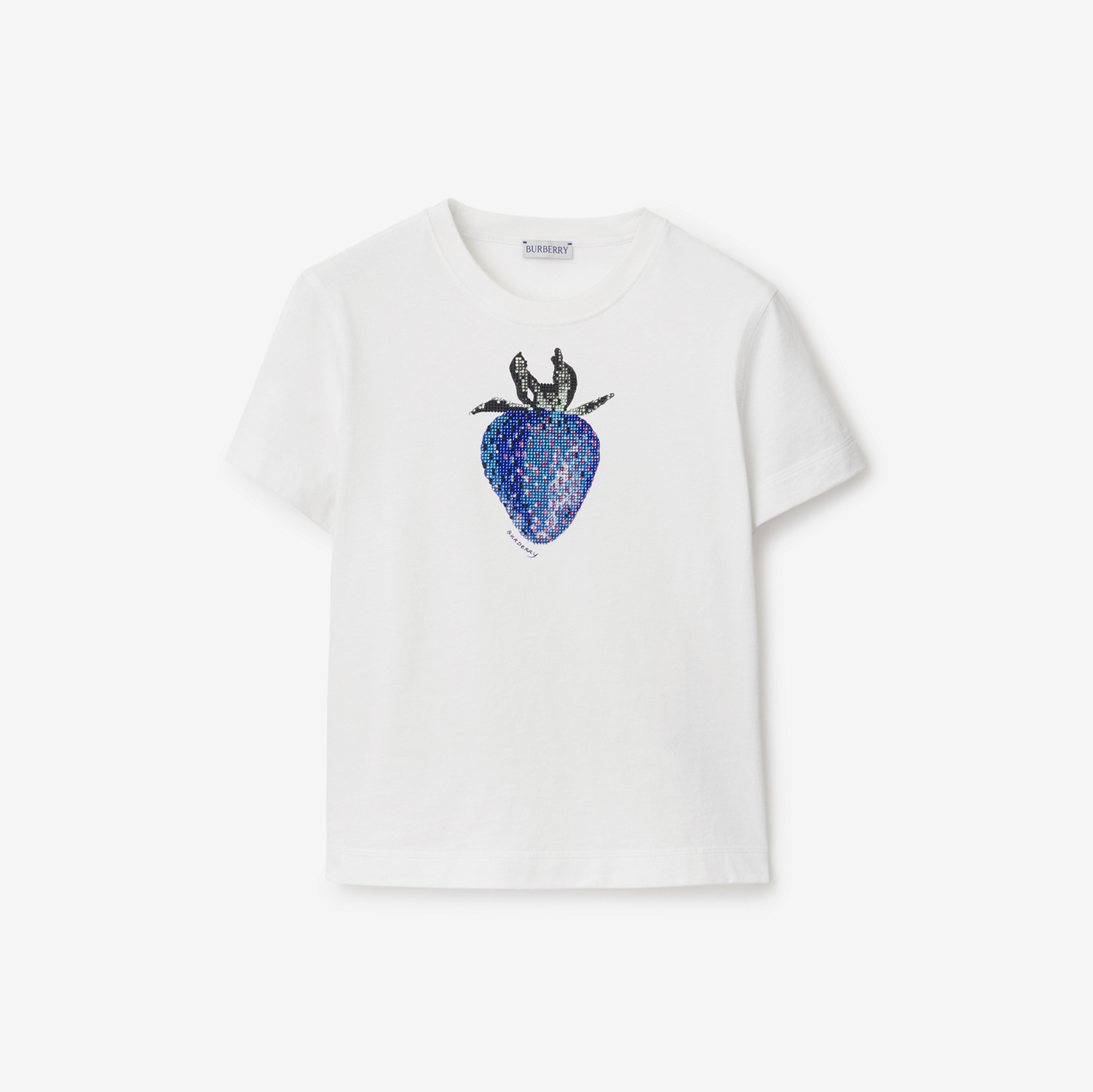 Camiseta boxy en algodón con fresa y cristales
