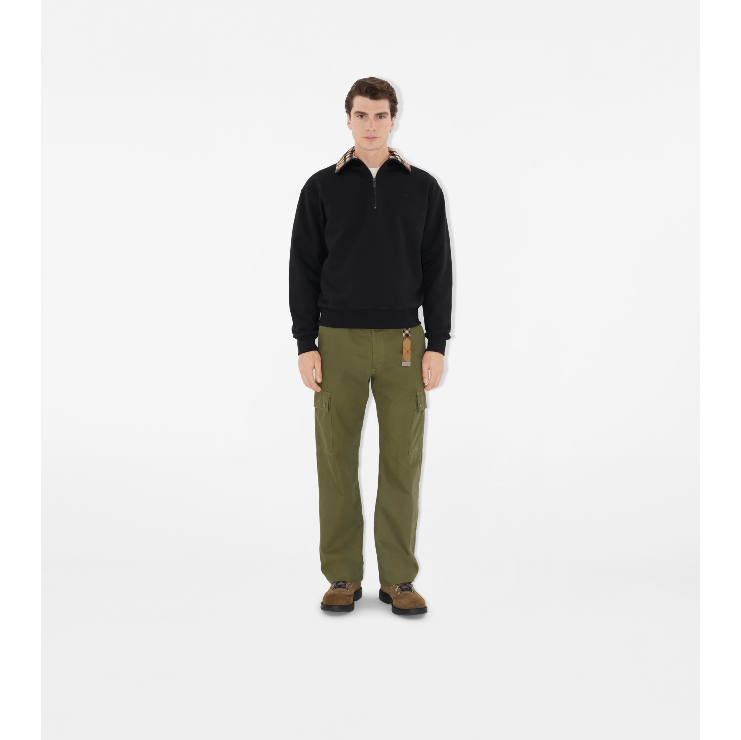 Check Collar Cotton Half-zip Sweatshirt