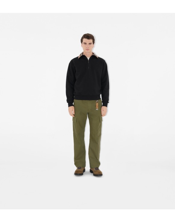 Sweat-shirt semi-zippé à col Check en coton