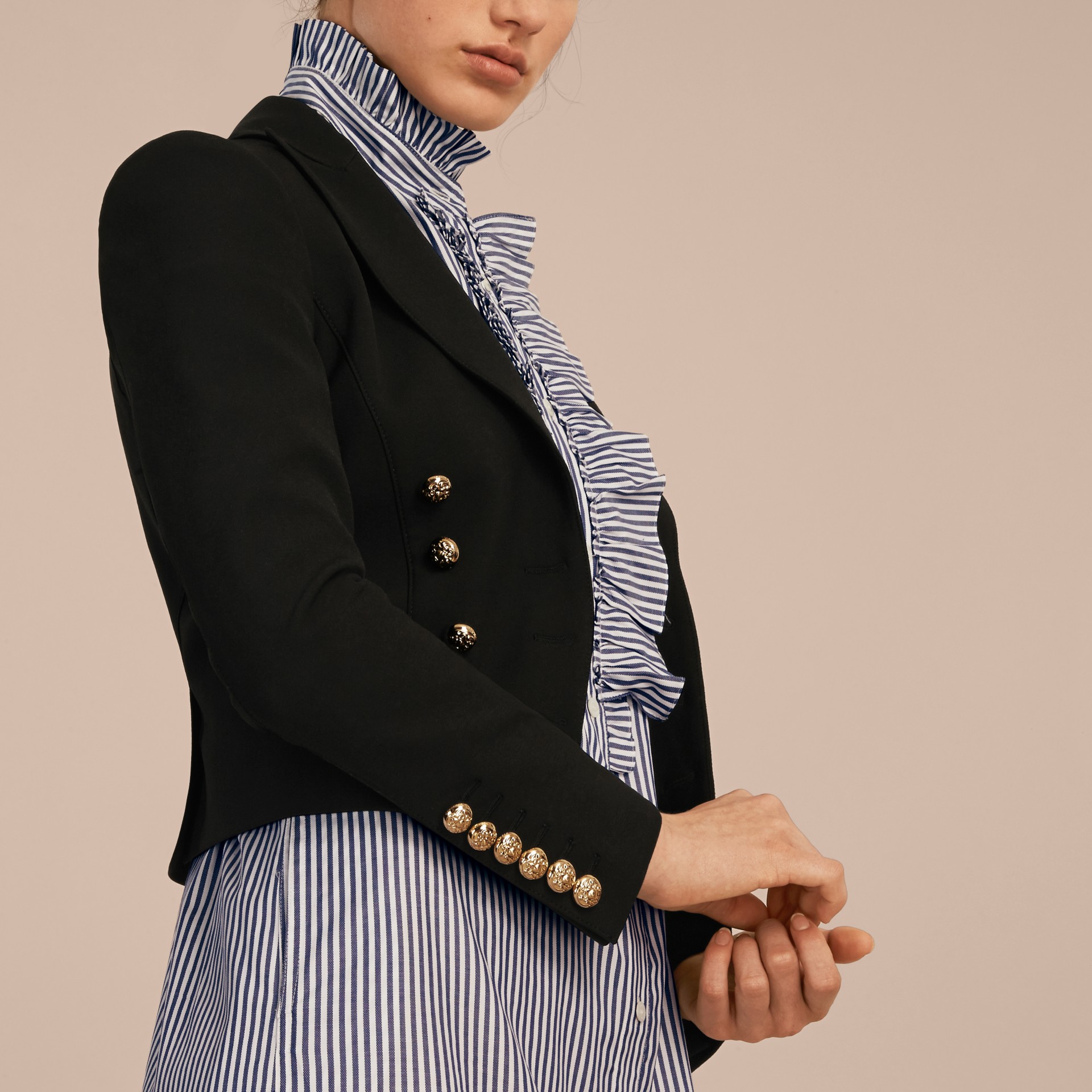 Cropped Stretch Technical Cotton Military Jacket in Black Women Burberry United States
