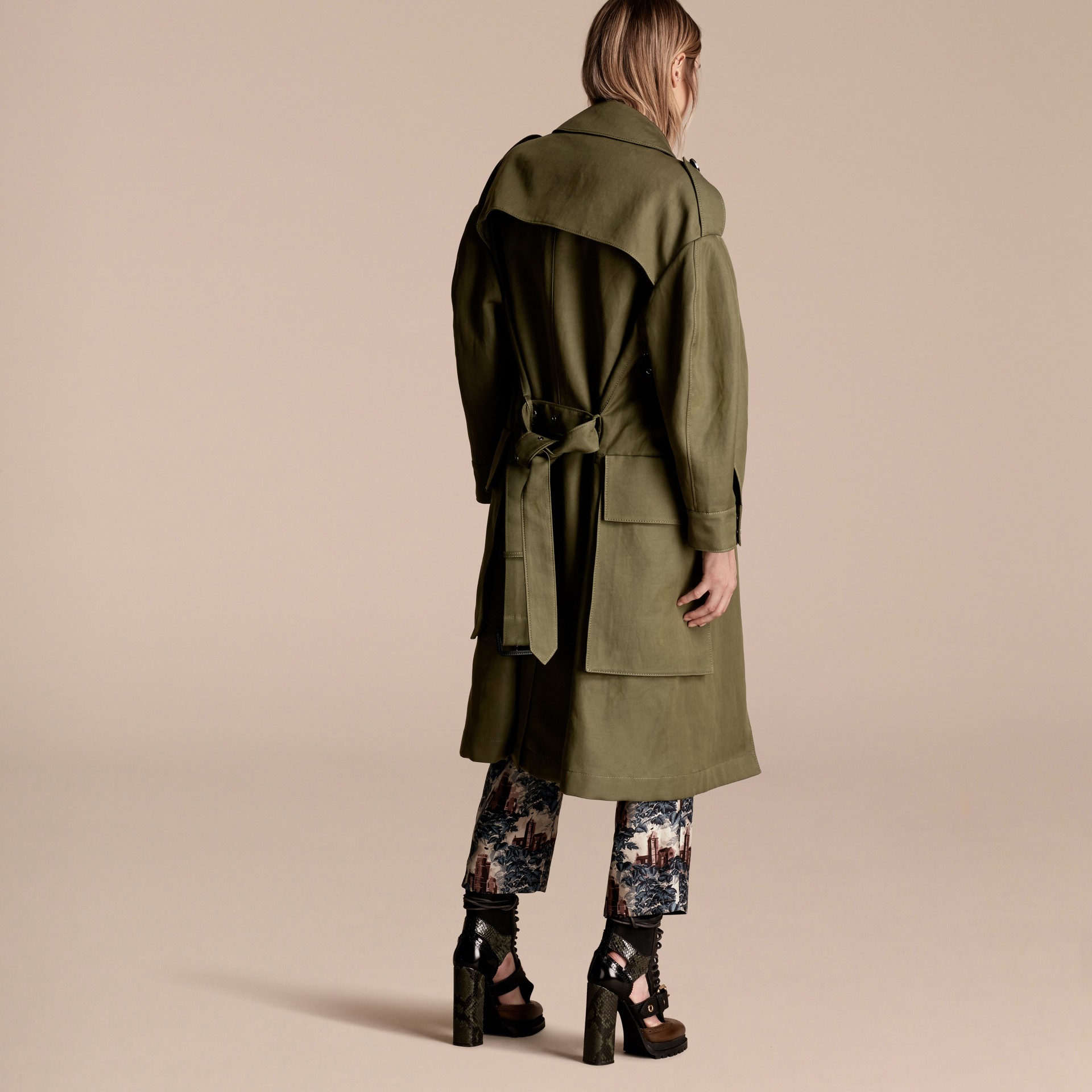 Longline Ramie Cotton Wrap Coat Burberry