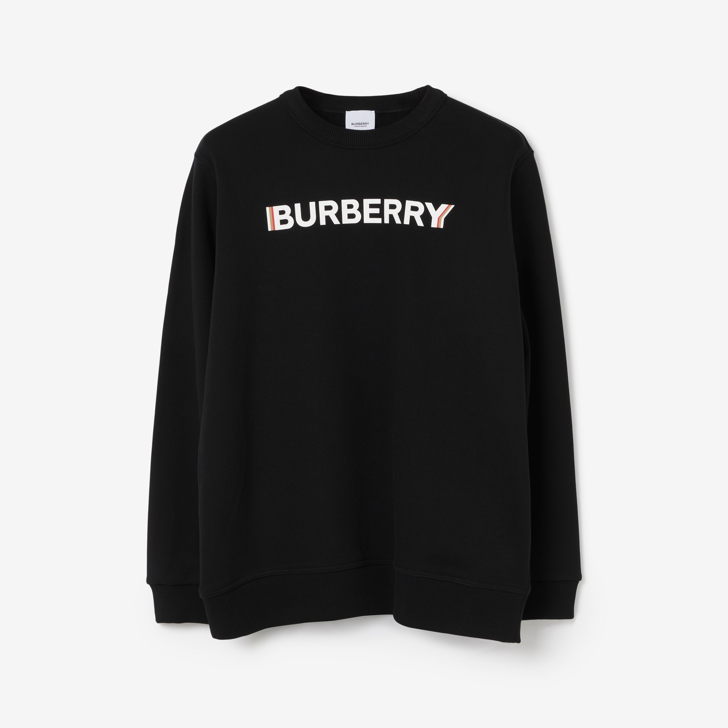 Logo Print Cotton Sweatshirt in Black - Men | Burberry® Official - 1