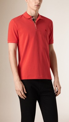 Check Placket Piqué Cotton Polo Shirt