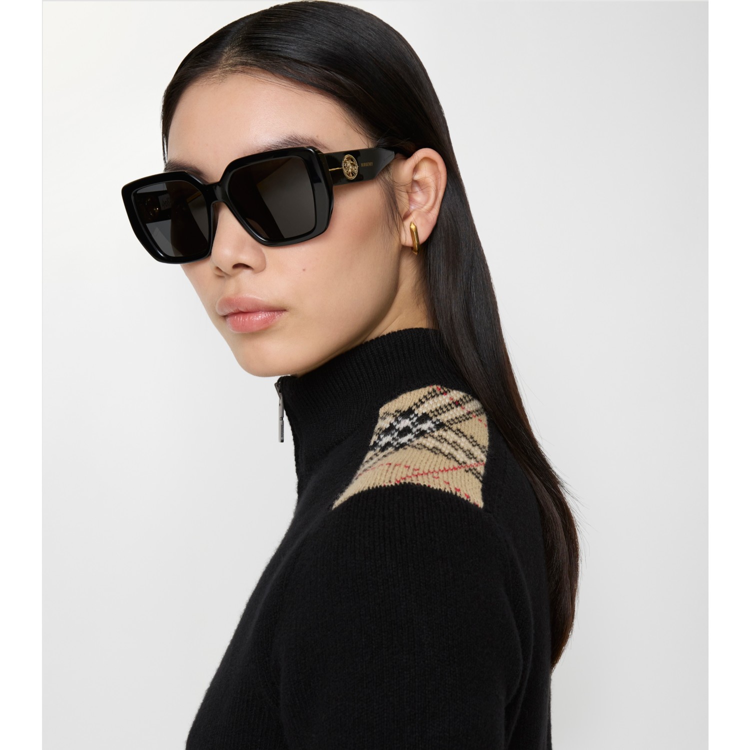 Check Patch Wool Cashmere Cardigan