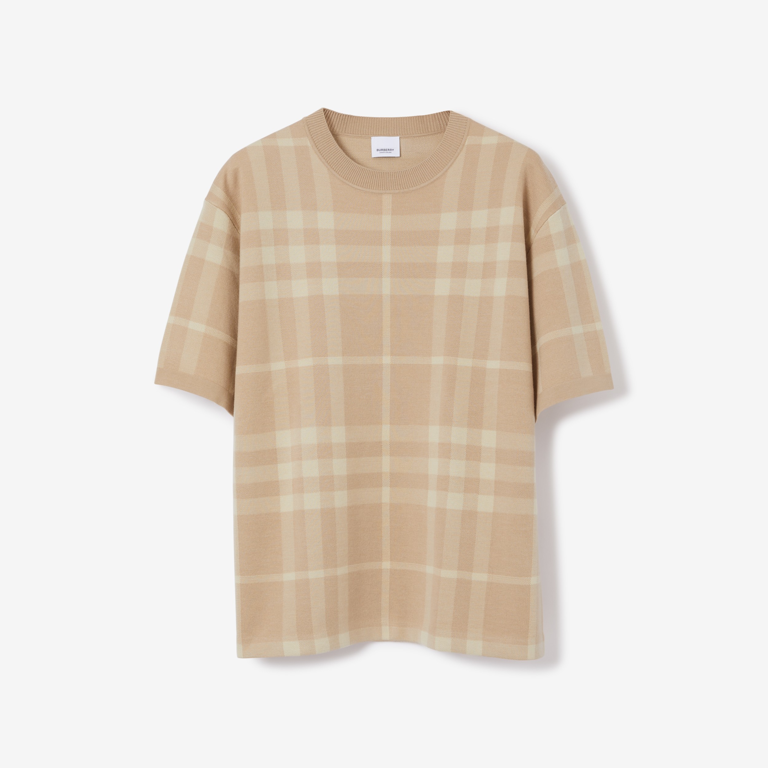 Short-sleeve Check Silk Wool Jacquard Top in Soft Fawn - Men | Burberry®  Official