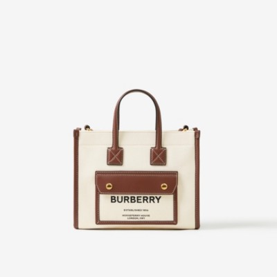 ツートン キャンバス＆レザー ミ二 フレヤトート (ナチュラル／タン) - ウィメンズ | Burberry®公式サイト