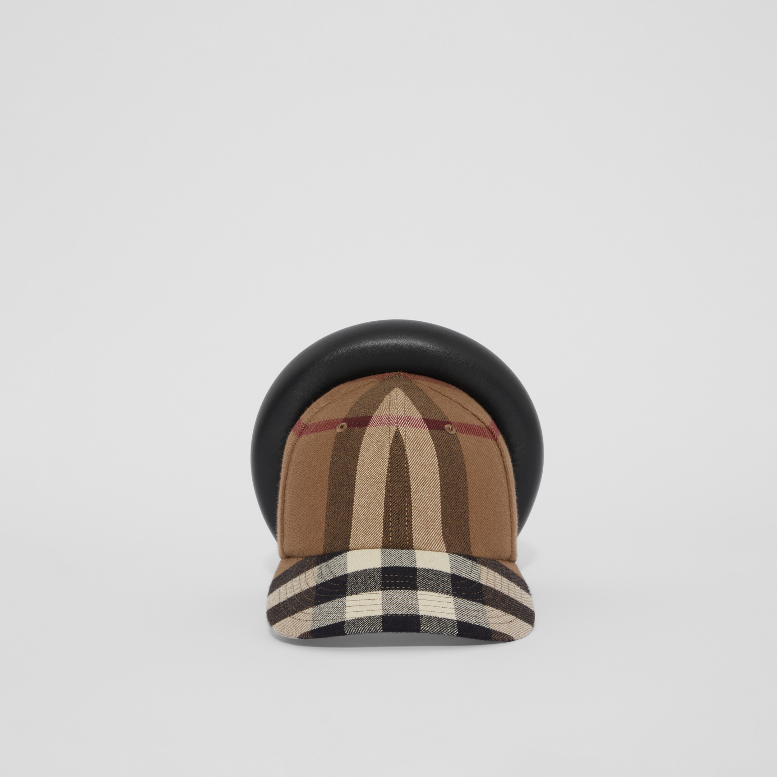 Leather Hairband Check Reconstructed Cap in Birch Brown | Burberry® Official - 1
