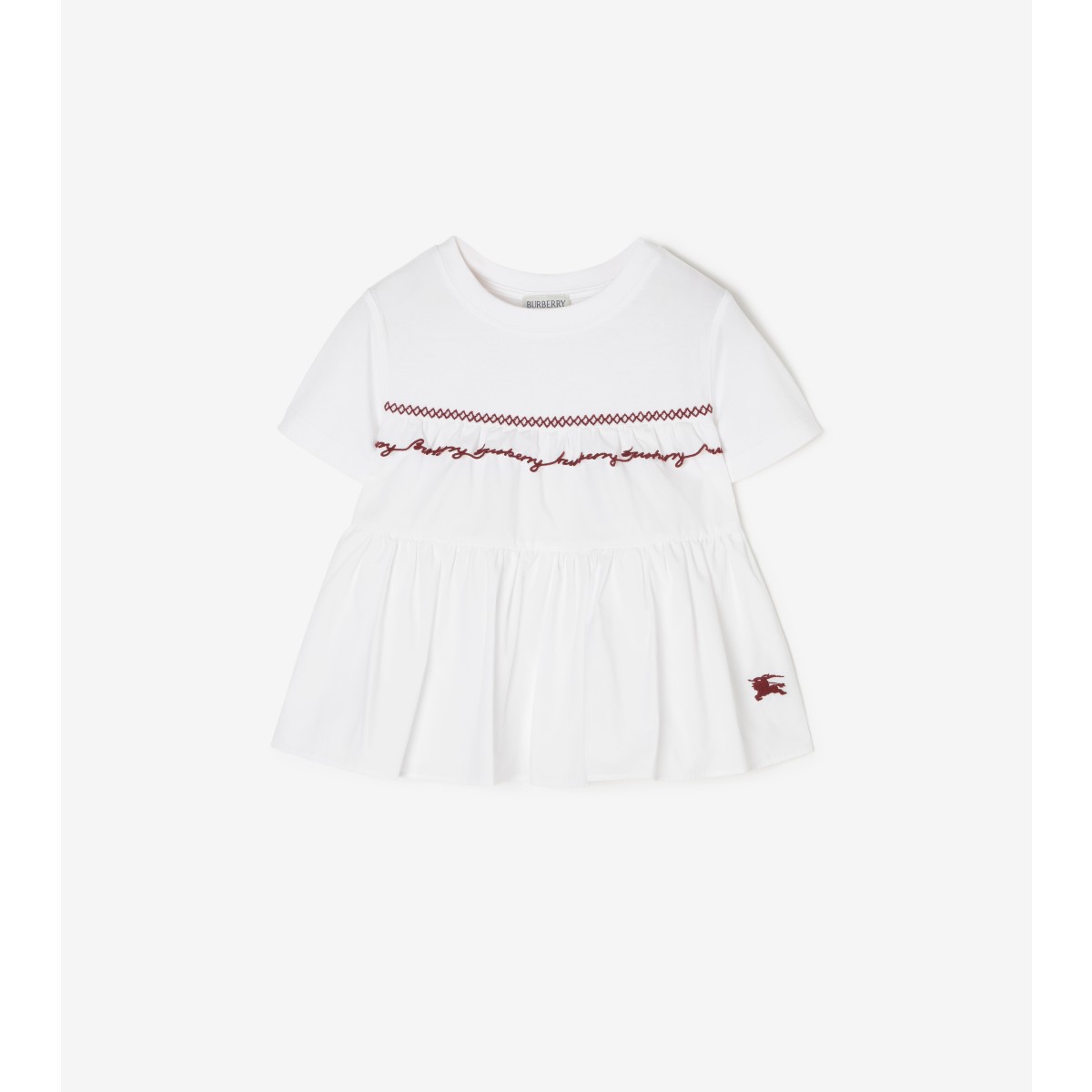  Embroidered Peplum Hem Cotton T-shirt