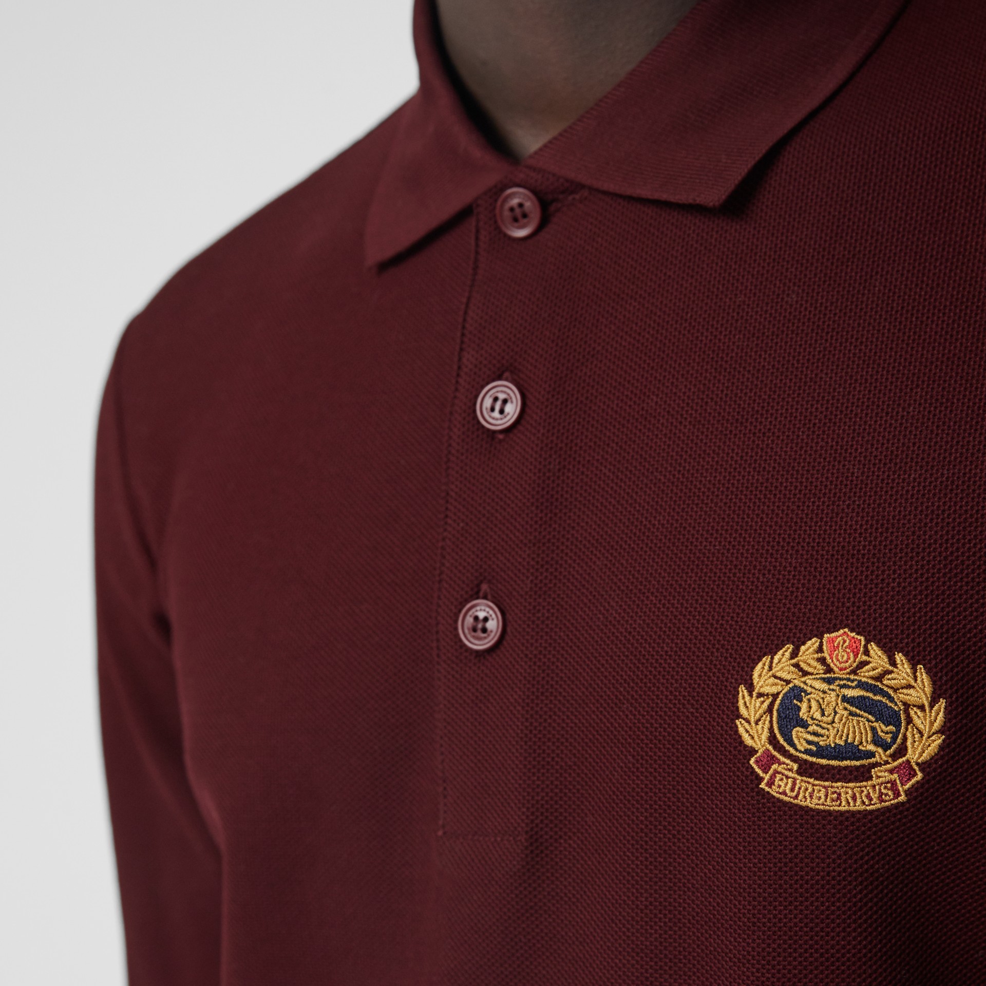 Long-sleeve Archive Logo Cotton Piqué Polo Shirt in Burgundy - Men ...