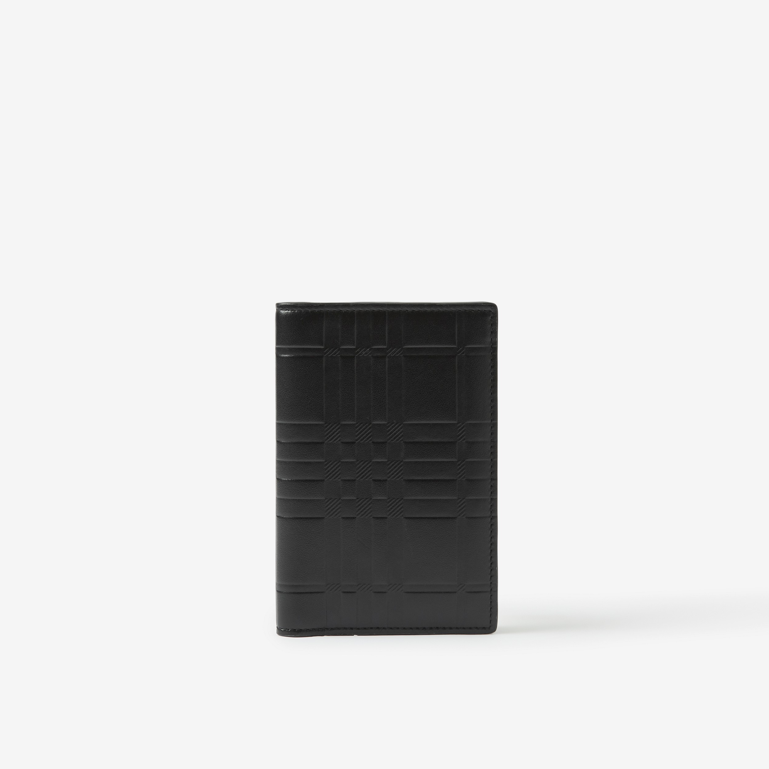 Porta-passaporte de couro com estampa xadrez em relevo (Preto) - Homens | Burberry® oficial - 1