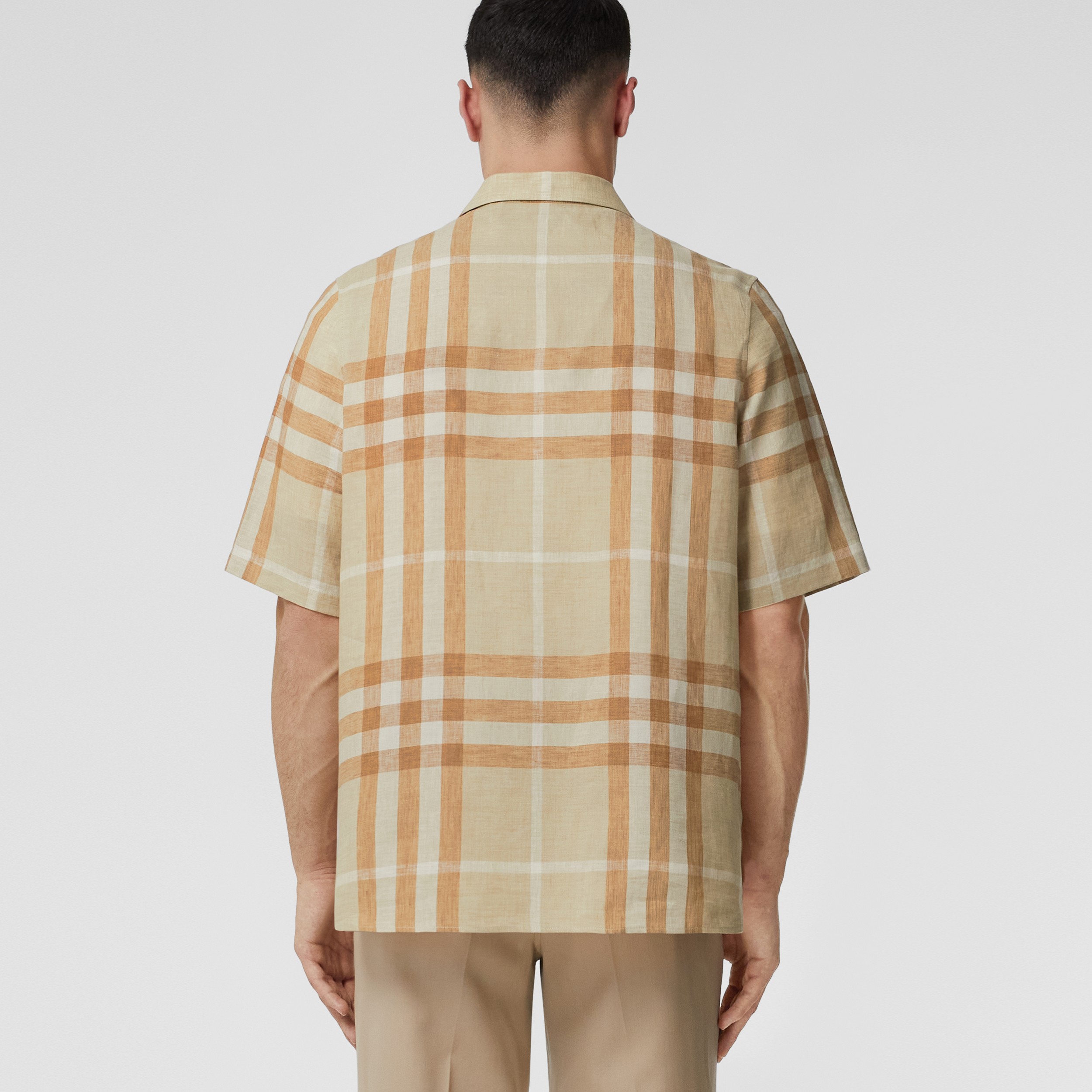 Short-sleeve Check Linen Shirt in Soft Fawn - Men | Burberry® Official - 3