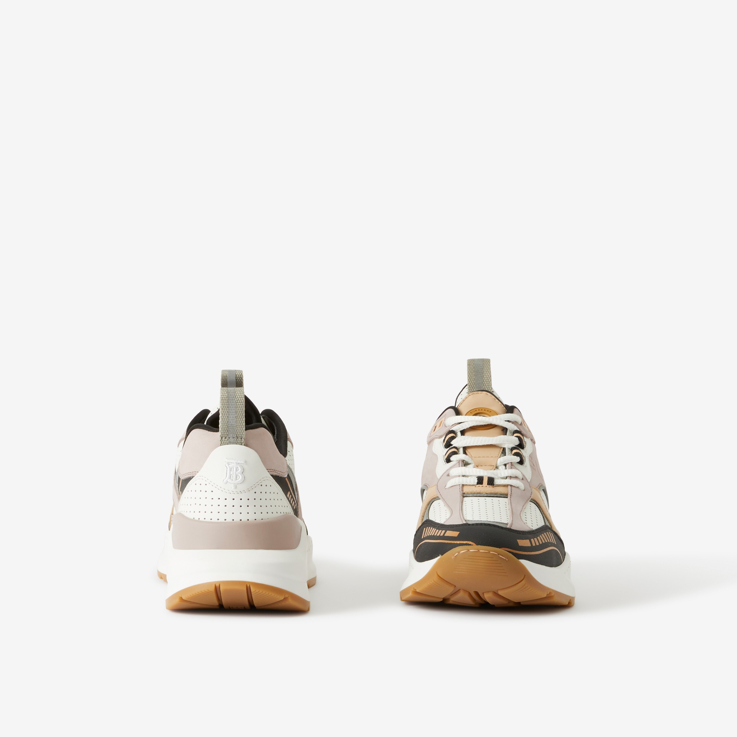 Logo Embossed Leather and Nylon Sneakers in Pale Nude/grey/white - Women | Burberry® Official - 4