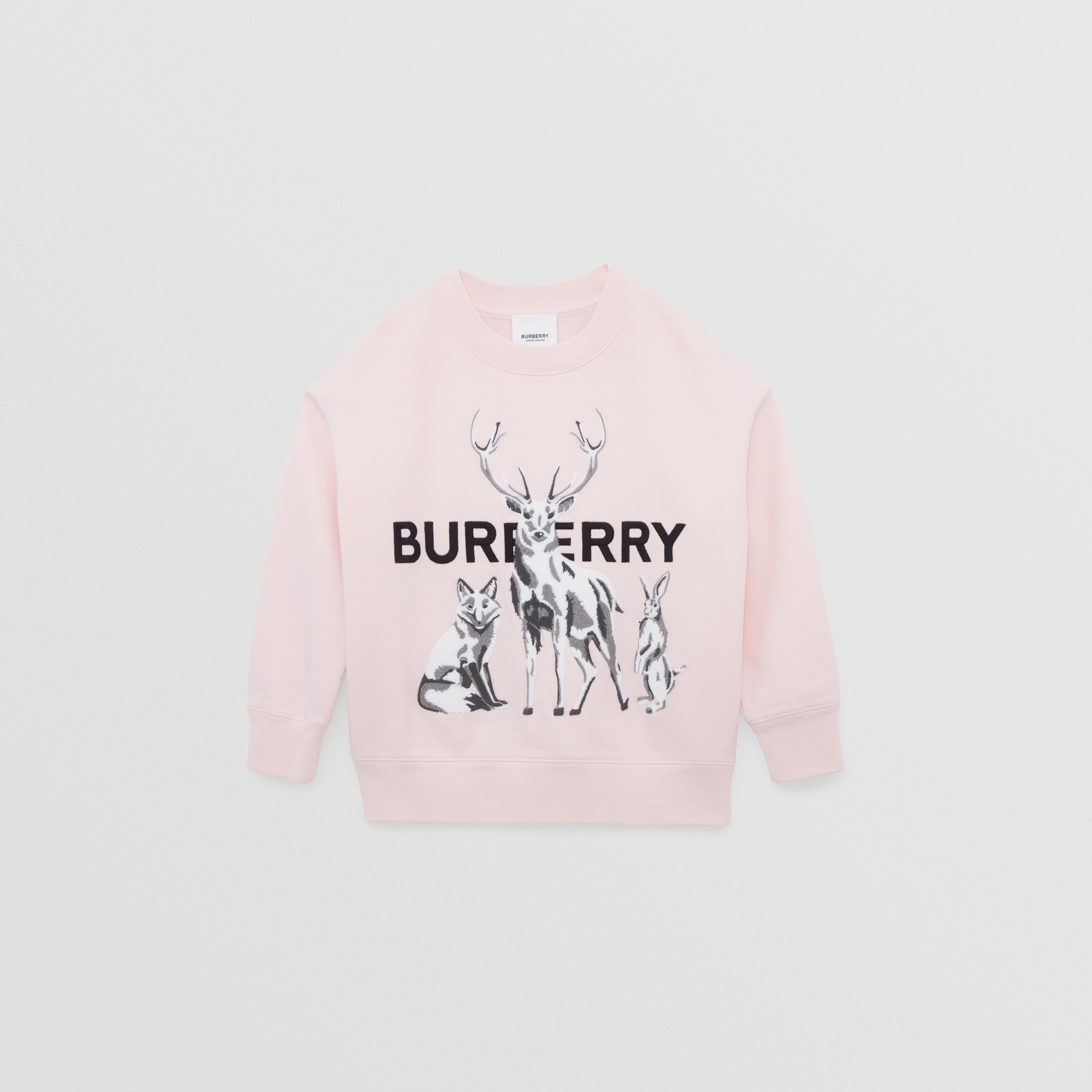 Suéter de algodão com estampa do Reino Animal bordada (Rosa Glacial) - Crianças | Burberry® oficial - 1
