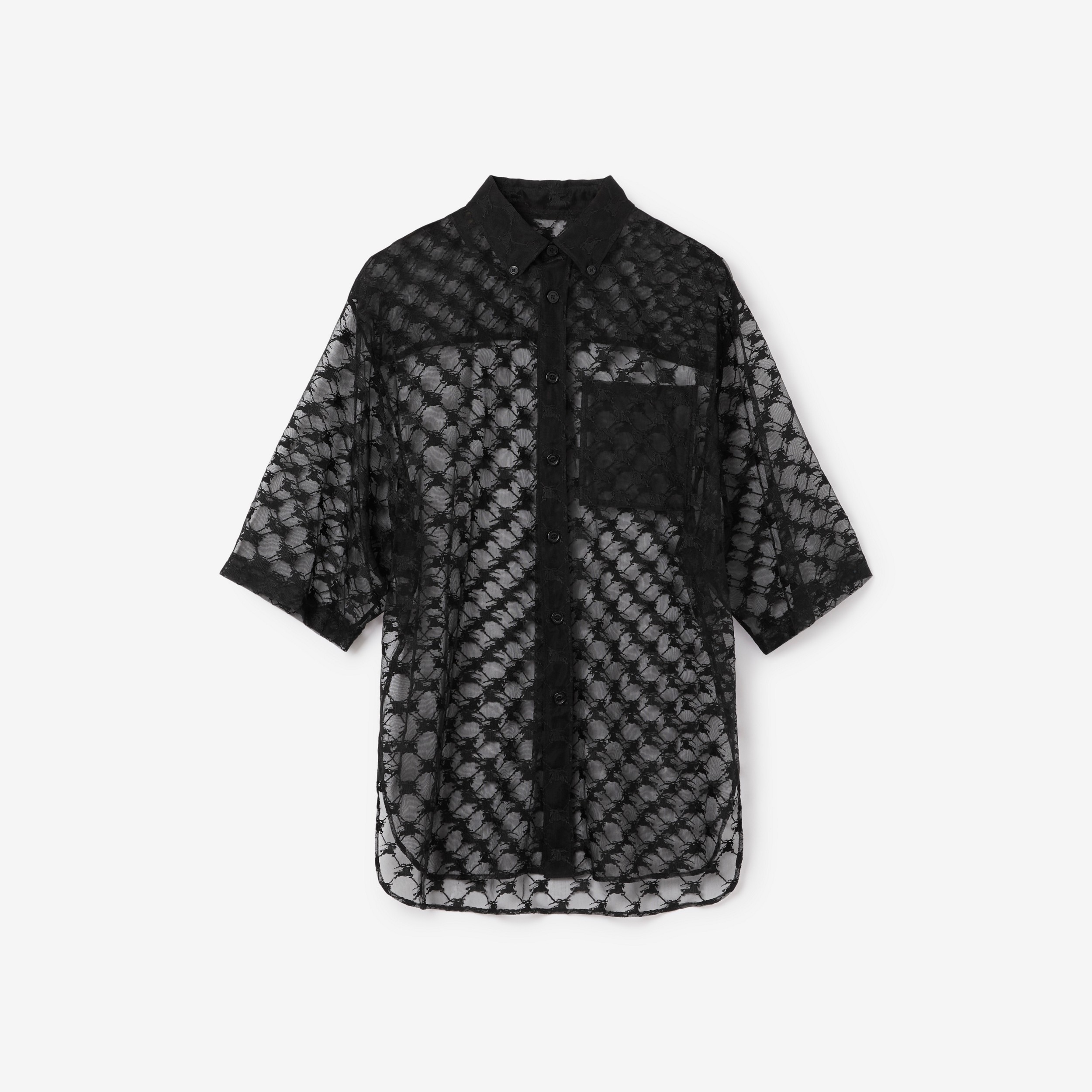 Short-sleeve EKD Stretch Lace Shirt in Black - Men | Burberry® Official - 1