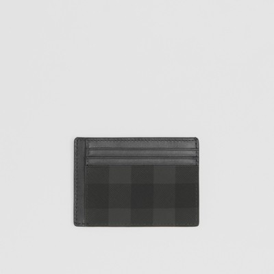 Charcoal Check and Leather Money Clip Card Case - Men | Burberry® Official